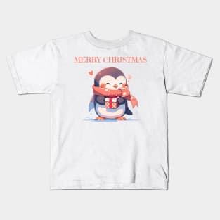 Lovely penguin with a present for Christmas Kids T-Shirt